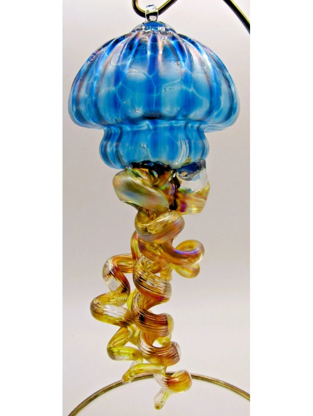 Opal Art Glass Jellyfish Ornament with Brass Stand Johnny Camp Darlene Bushell